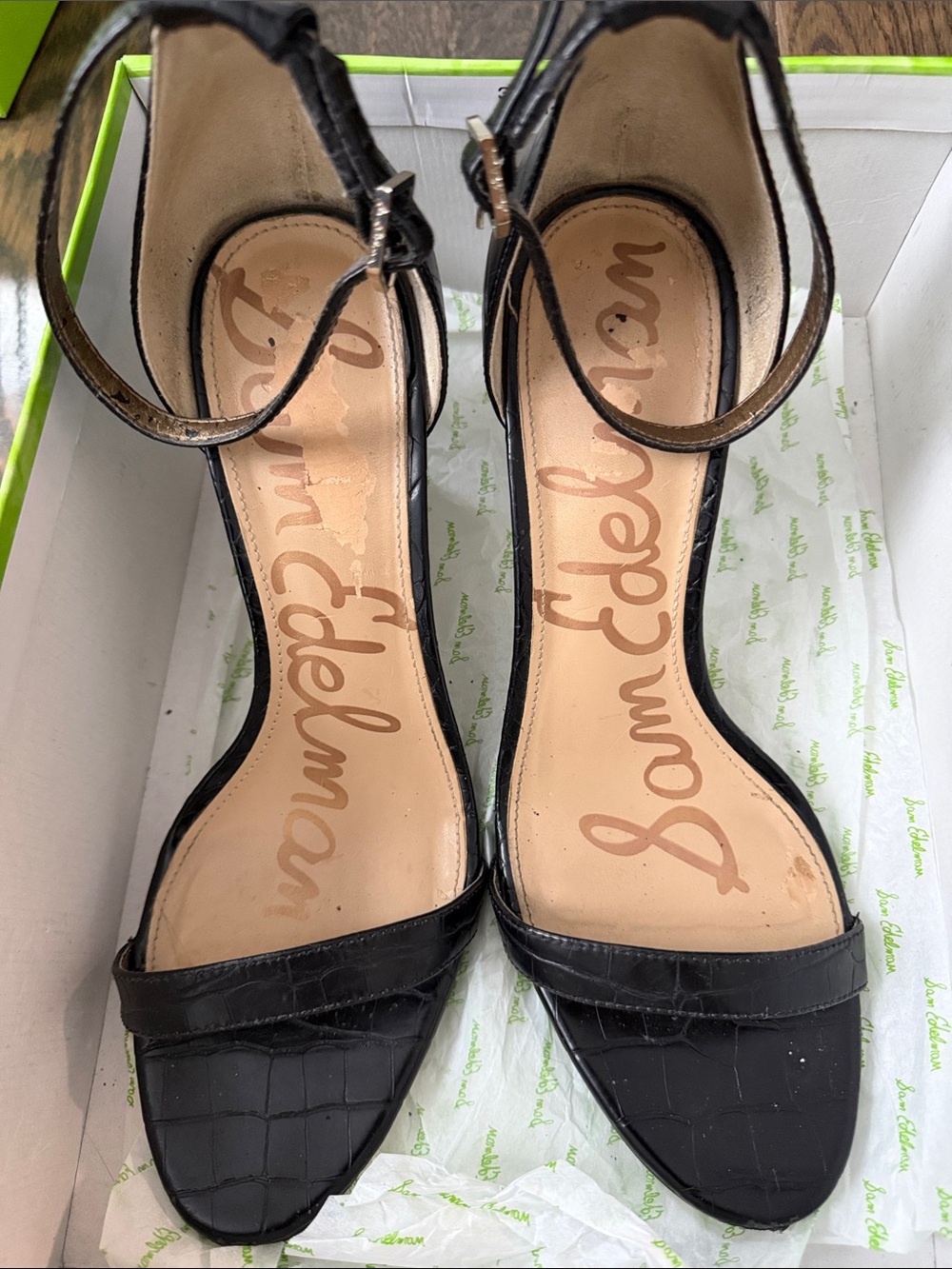 Sam Edelman Black Croc-Texture Ankle-Strap Heels - Picture 4 of 5